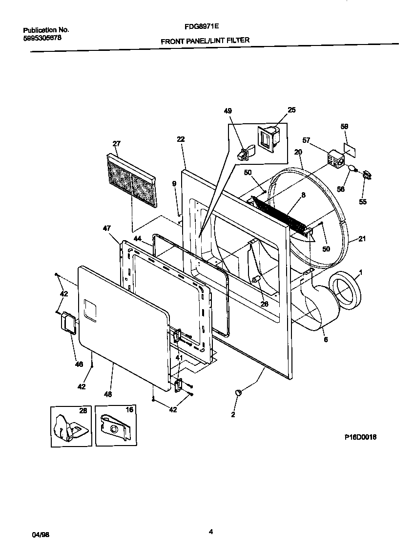 Frigidaire FDG8971EW1 front panel/lint filter diagram