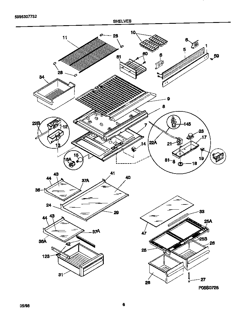 Frigidaire FRT21PRGD0 shelves diagram