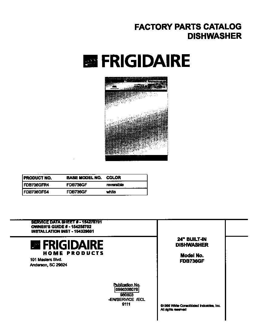 Frigidaire FDB736GFS4 cover diagram