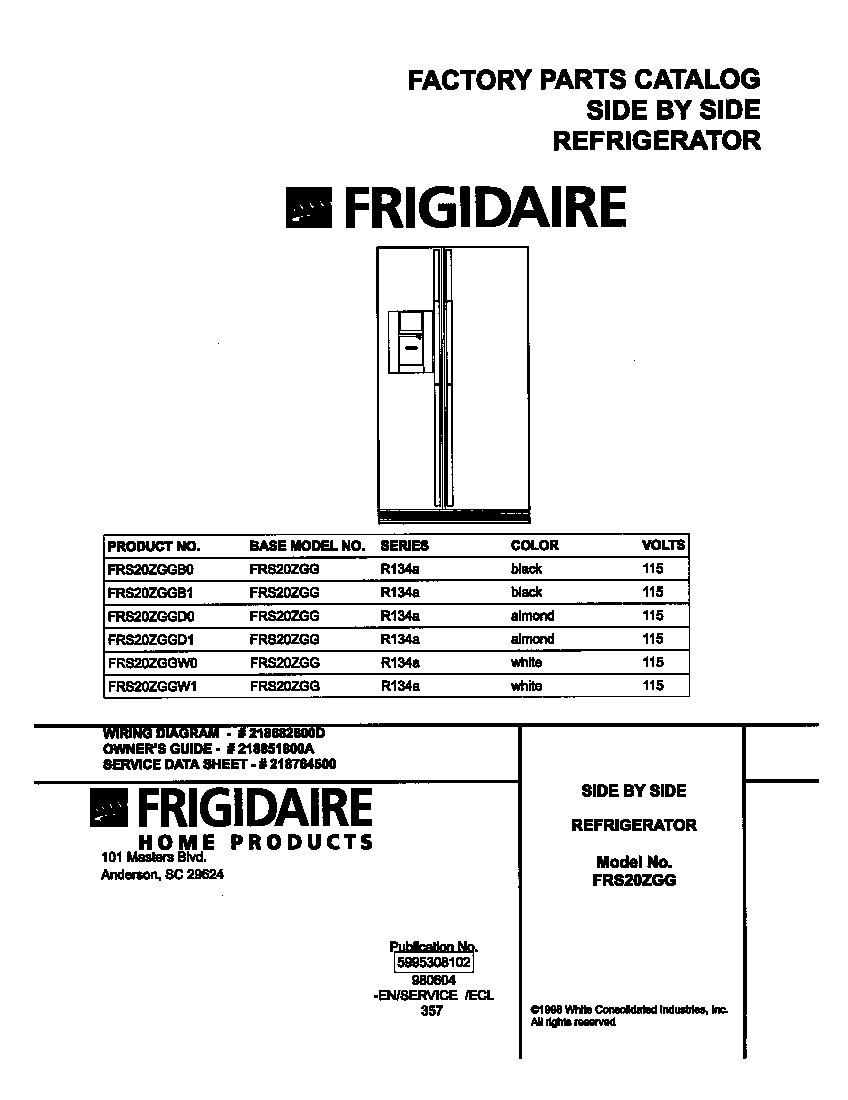 Frigidaire FRS20ZGGW1 cover diagram