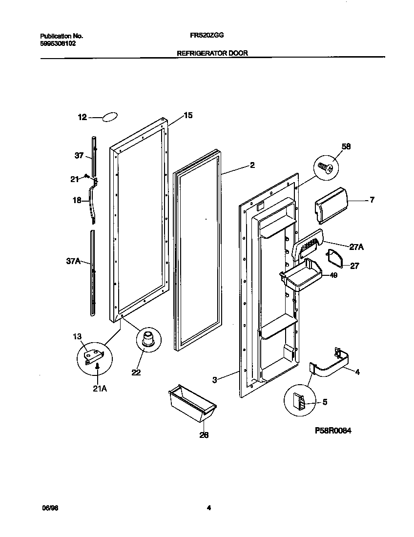 Frigidaire FRS20ZGGW1 refrigerator door diagram
