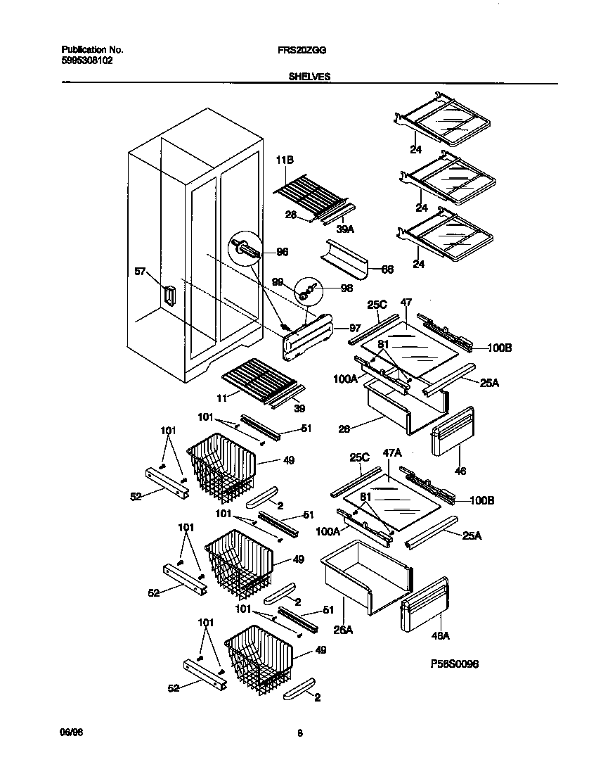 Frigidaire FRS20ZGGW1 shelves diagram