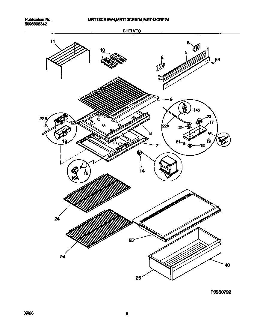 Universal/Multiflex (Frigidaire) MRT13CRED4 shelves diagram