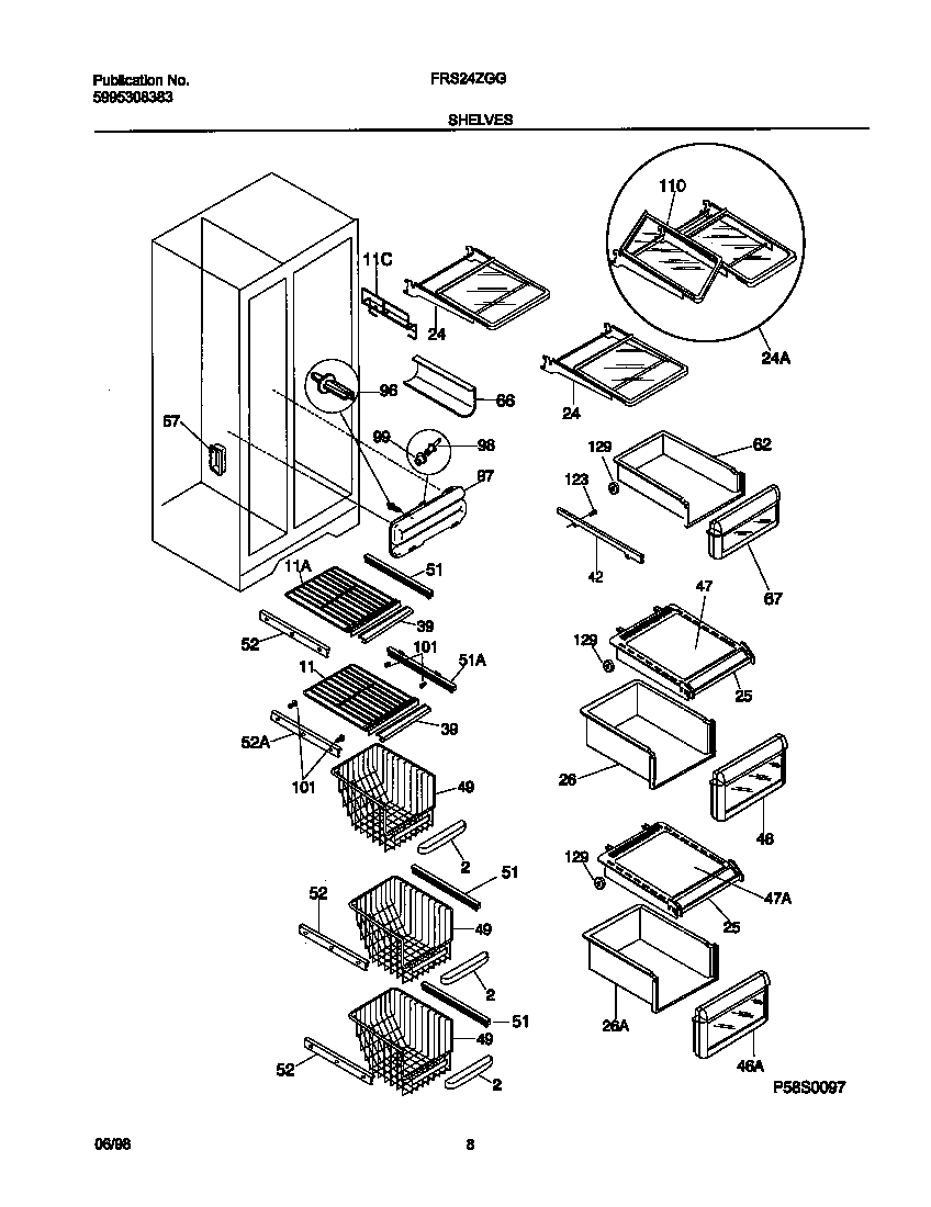 Frigidaire FRS24ZGGB0 shelves diagram