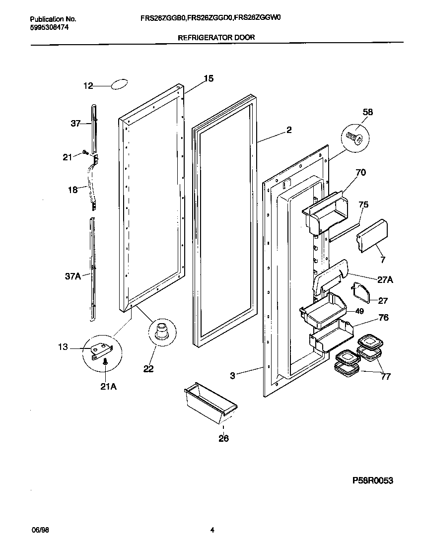 Frigidaire FRS26ZGGB0 refrigerator door diagram