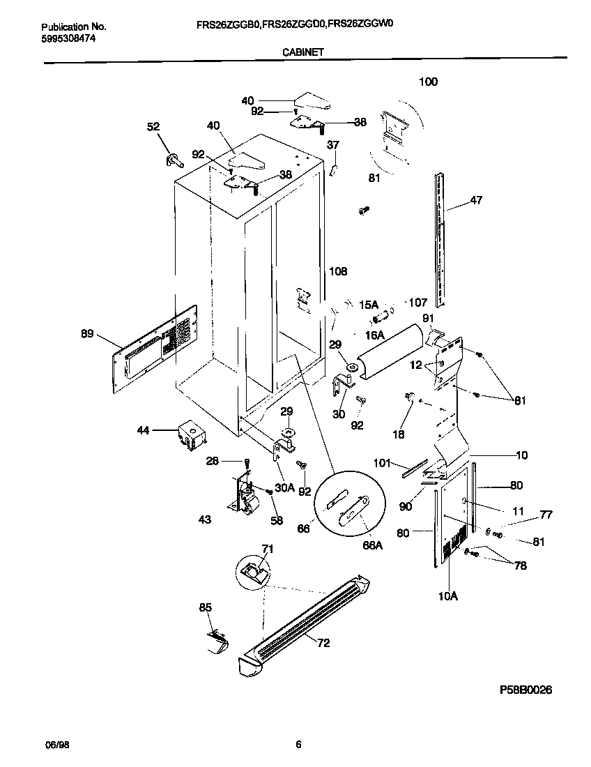 Frigidaire FRS26ZGGB0 cabinet diagram