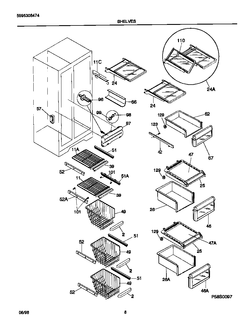 Frigidaire FRS26ZGGB0 shelves diagram