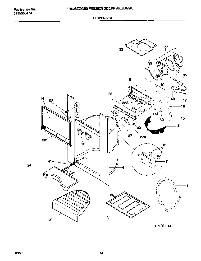Frigidaire FRS26ZGGB0 i&w dispenser diagram