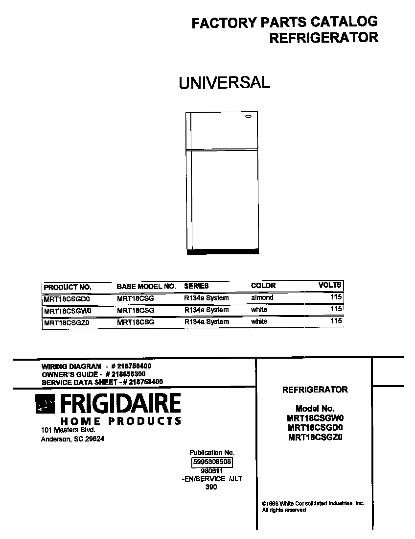 Universal/Multiflex (Frigidaire) MRT18CSGD0 cover diagram