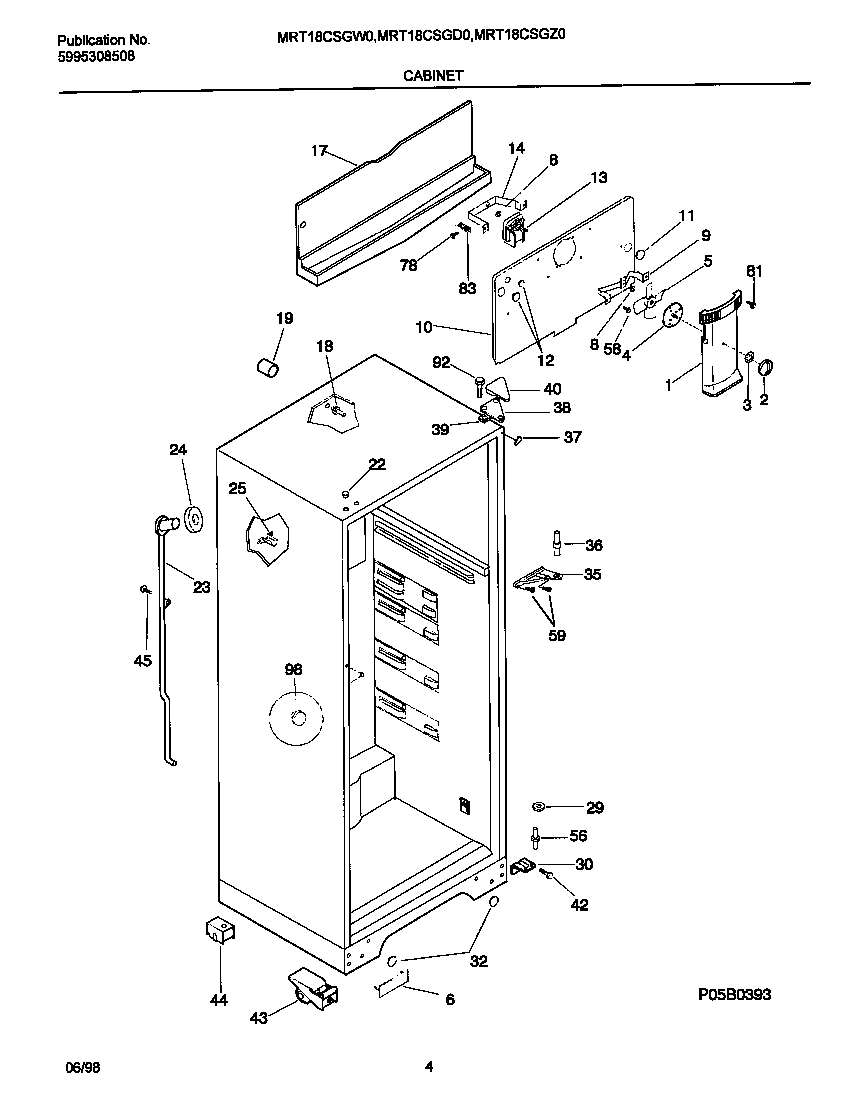 Universal/Multiflex (Frigidaire) MRT18CSGD0 cabinet diagram