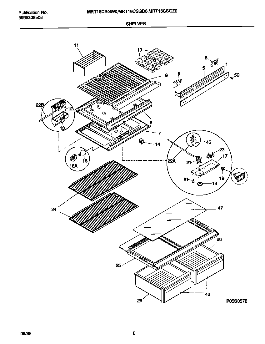 Universal/Multiflex (Frigidaire) MRT18CSGD0 shelves diagram