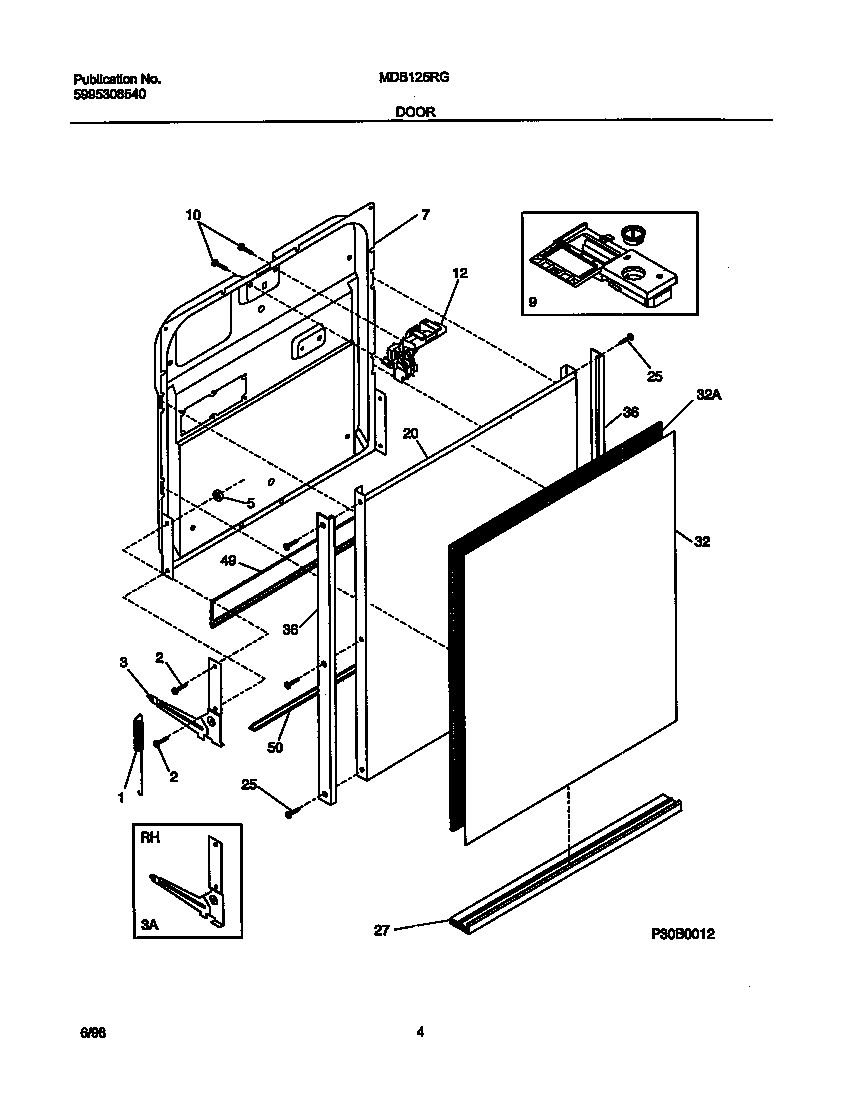 Universal/Multiflex (Frigidaire) MDB125RGR0 door diagram