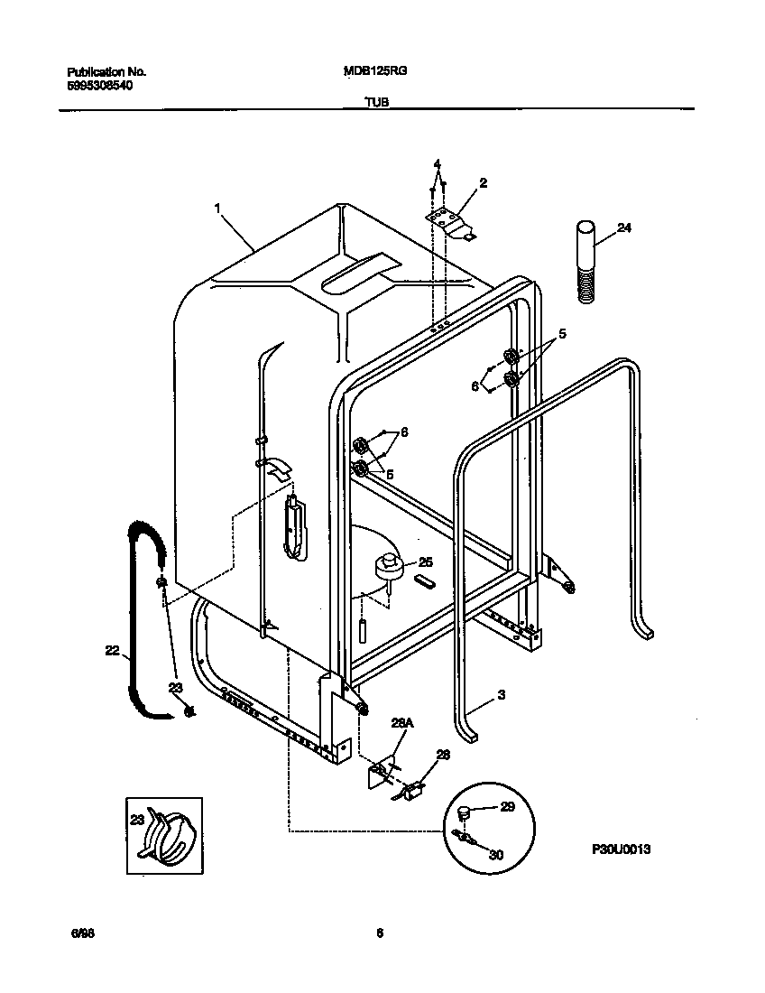Universal/Multiflex (Frigidaire) MDB125RGR0 tub diagram