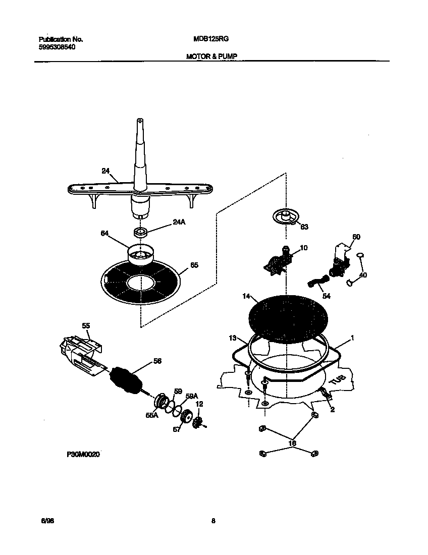 Universal/Multiflex (Frigidaire) MDB125RGR0 motor and pump diagram