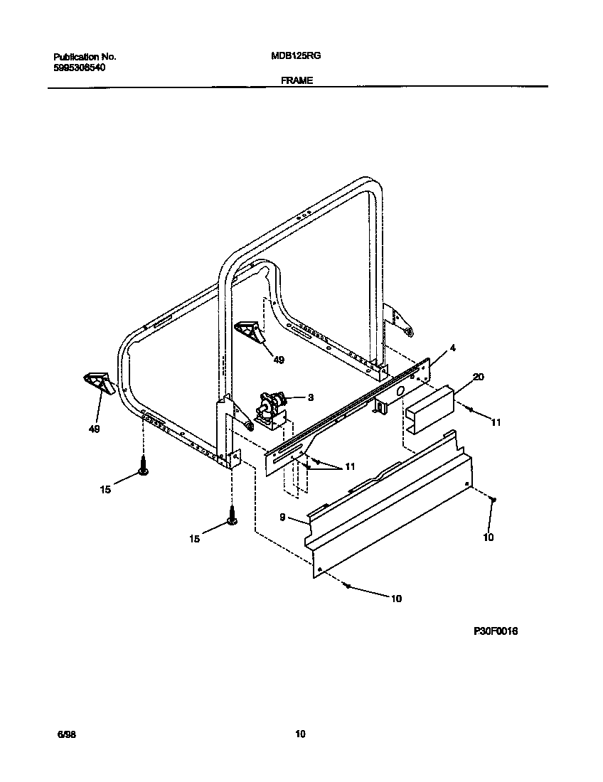 Universal/Multiflex (Frigidaire) MDB125RGR0 frame diagram