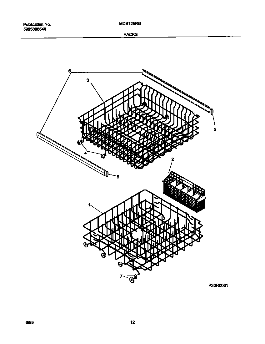 Universal/Multiflex (Frigidaire) MDB125RGR0 rack diagram