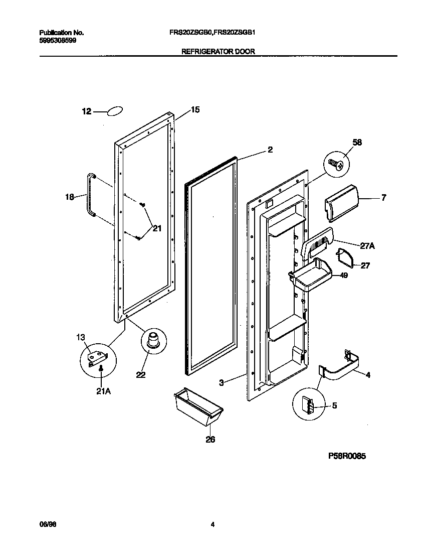 Frigidaire FRS20ZSGB0 refrigerator door diagram