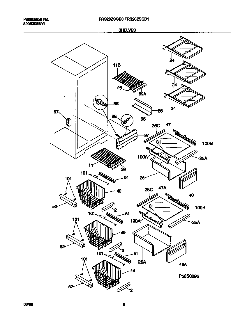 Frigidaire FRS20ZSGB0 shelves diagram