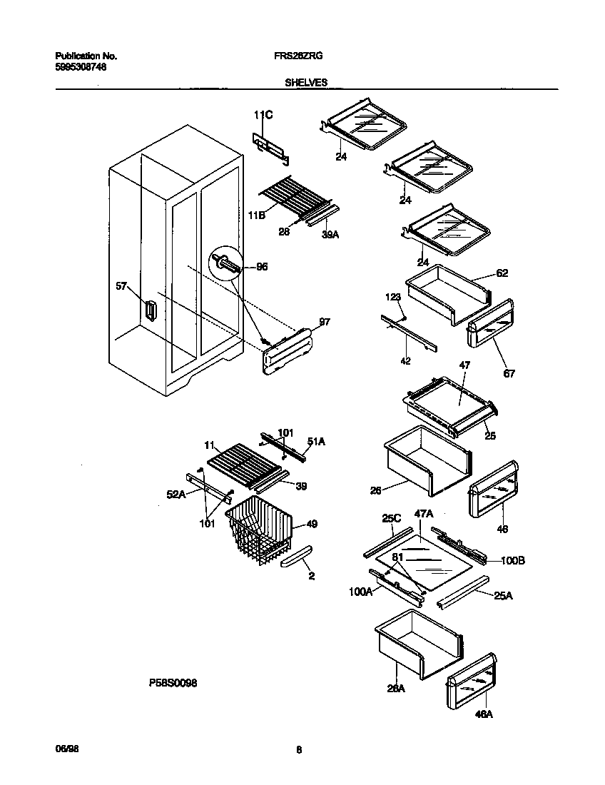 Frigidaire FRS26ZRGD0 shelves diagram
