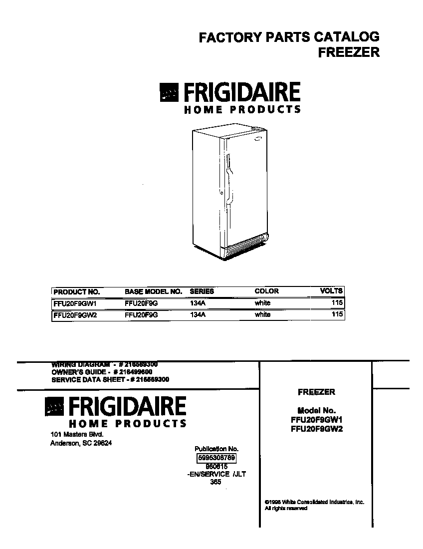 Frigidaire FFU20F9GW1 cover diagram