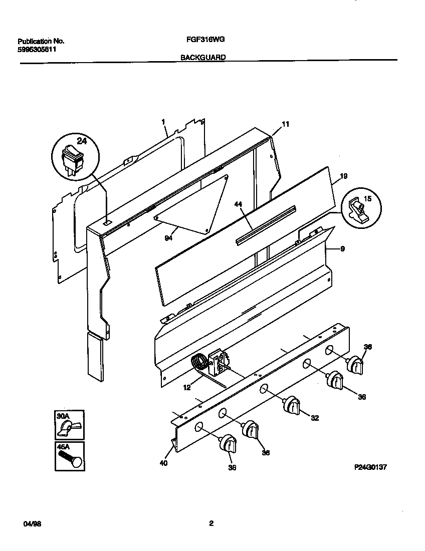 Frigidaire FGF316WGTA backguard diagram