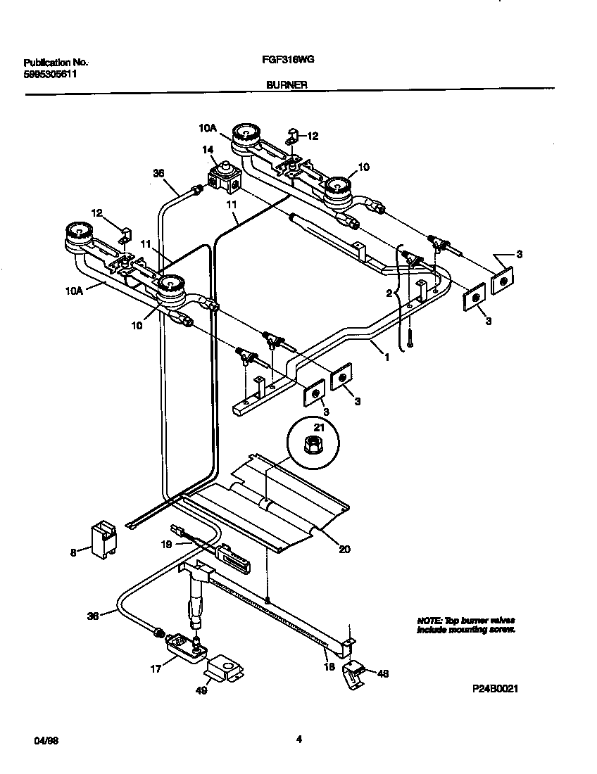 Frigidaire FGF316WGTA burner diagram