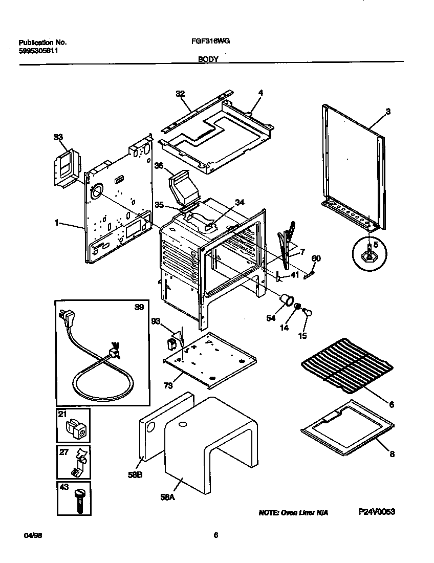 Frigidaire FGF316WGTA body diagram