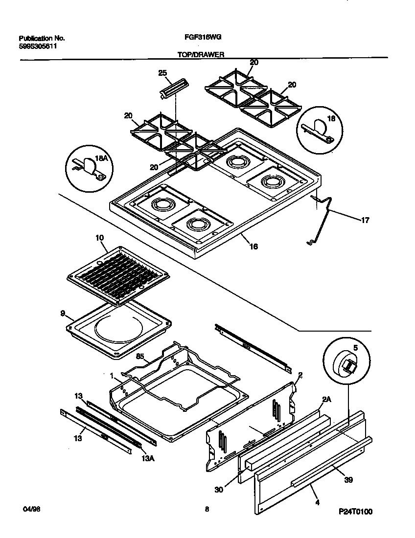 Frigidaire FGF316WGTA top/drawer diagram