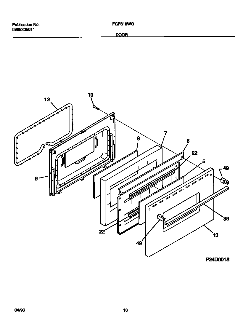 Frigidaire FGF316WGTA door diagram