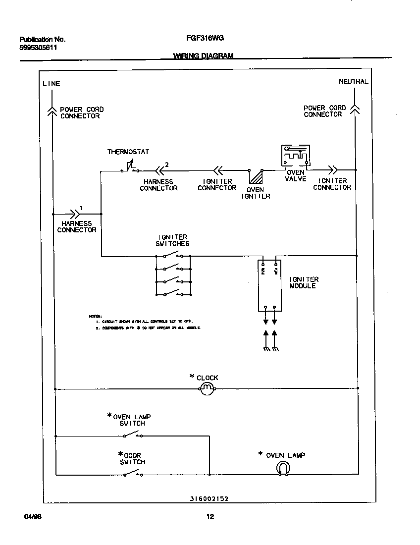 Frigidaire FGF316WGTA wiring diagram diagram