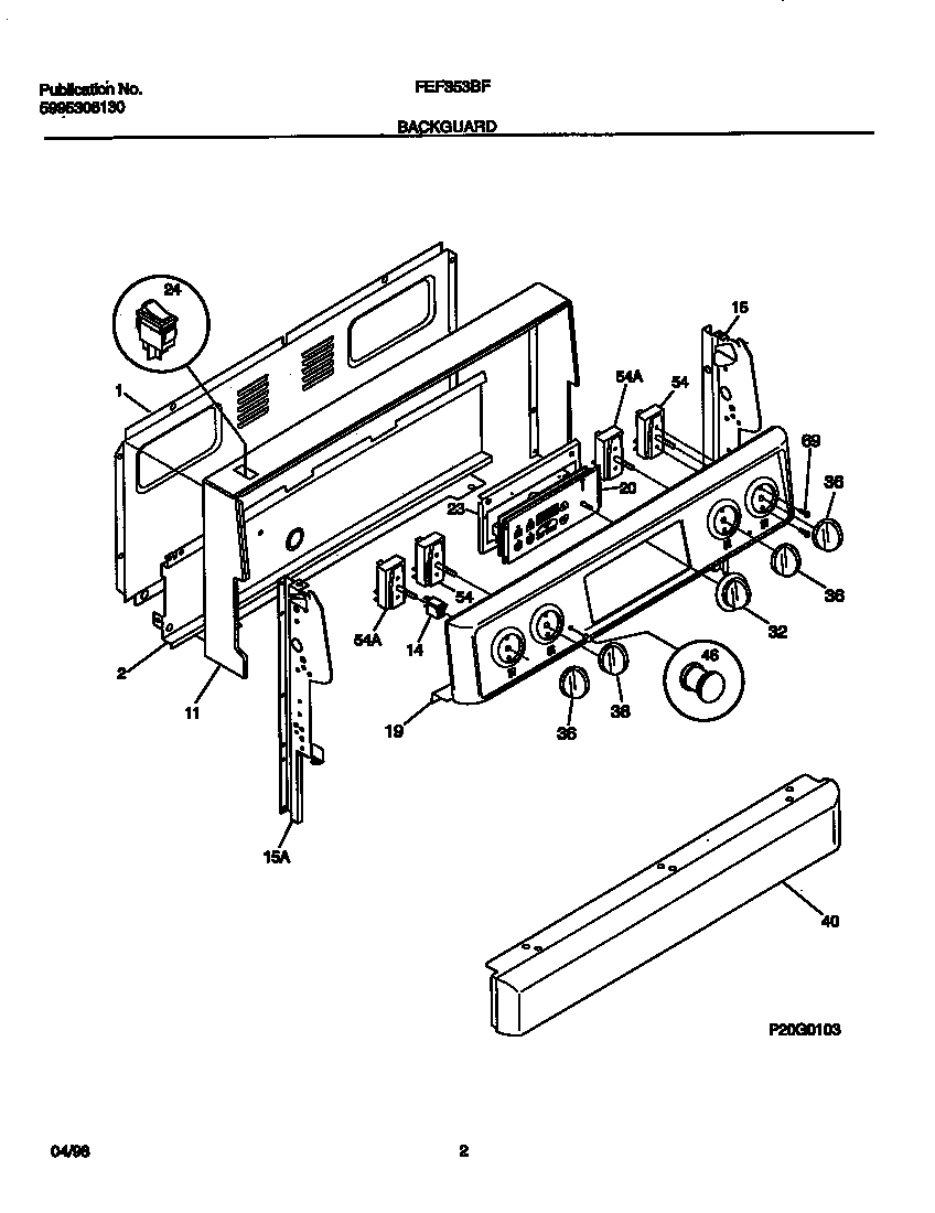 Frigidaire FEF353BFWB backguard diagram