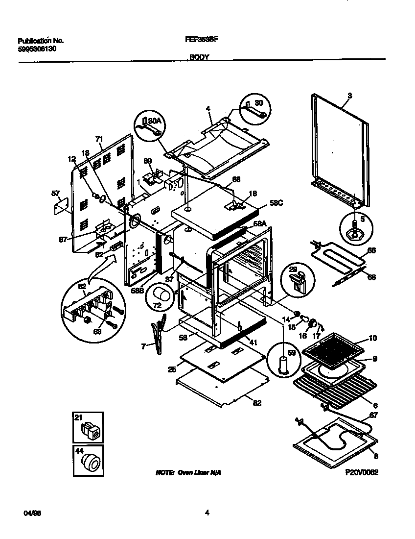 Frigidaire FEF353BFWB body diagram