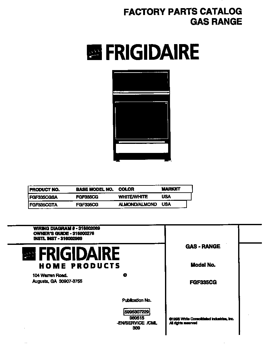 Frigidaire FGF335CGTA cover diagram