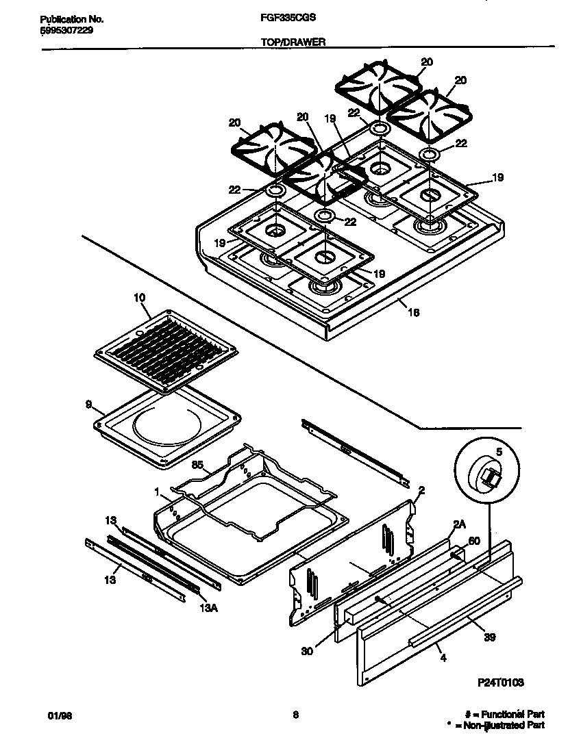Frigidaire FGF335CGTA top/drawer diagram