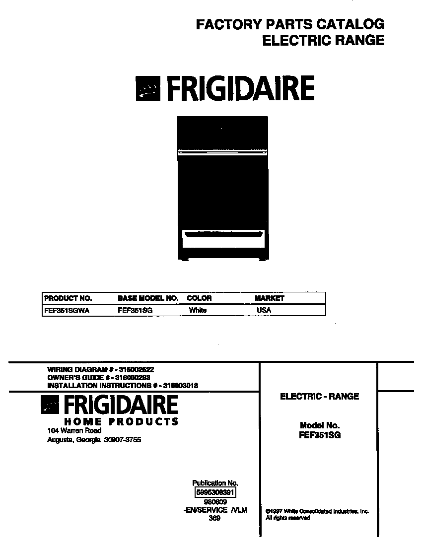 Frigidaire FEF351SGWA cover diagram