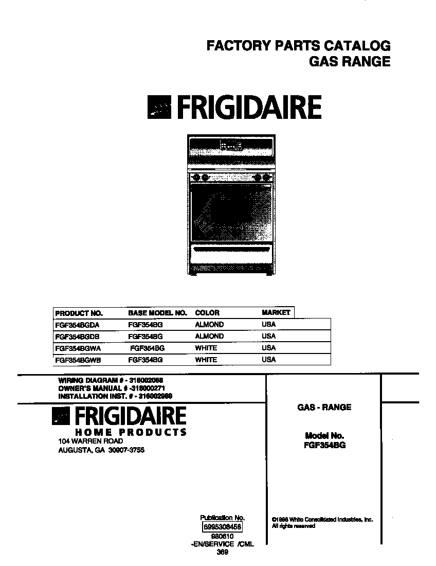 Frigidaire FGF354BGWB cover diagram