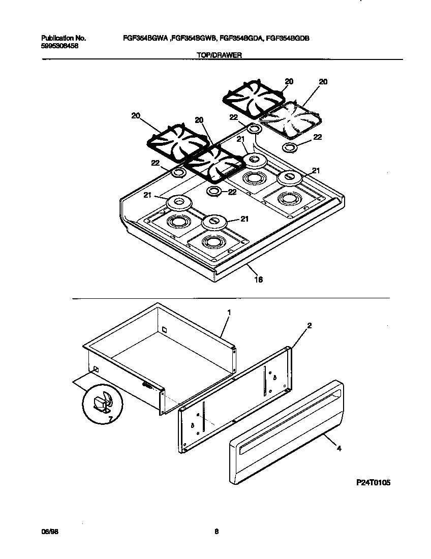 Frigidaire FGF354BGWB top/drawer diagram