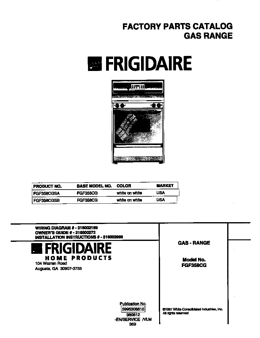 Frigidaire FGF358CGSB cover diagram