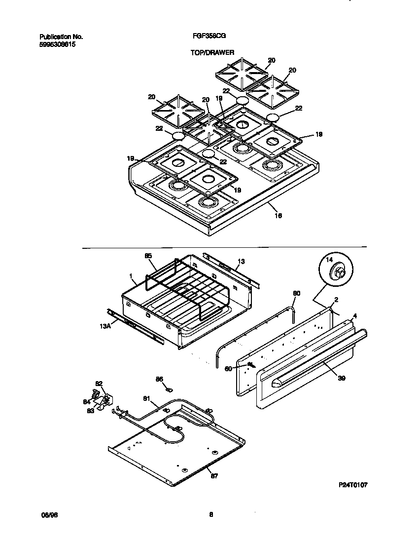 Frigidaire FGF358CGSB top/drawer diagram