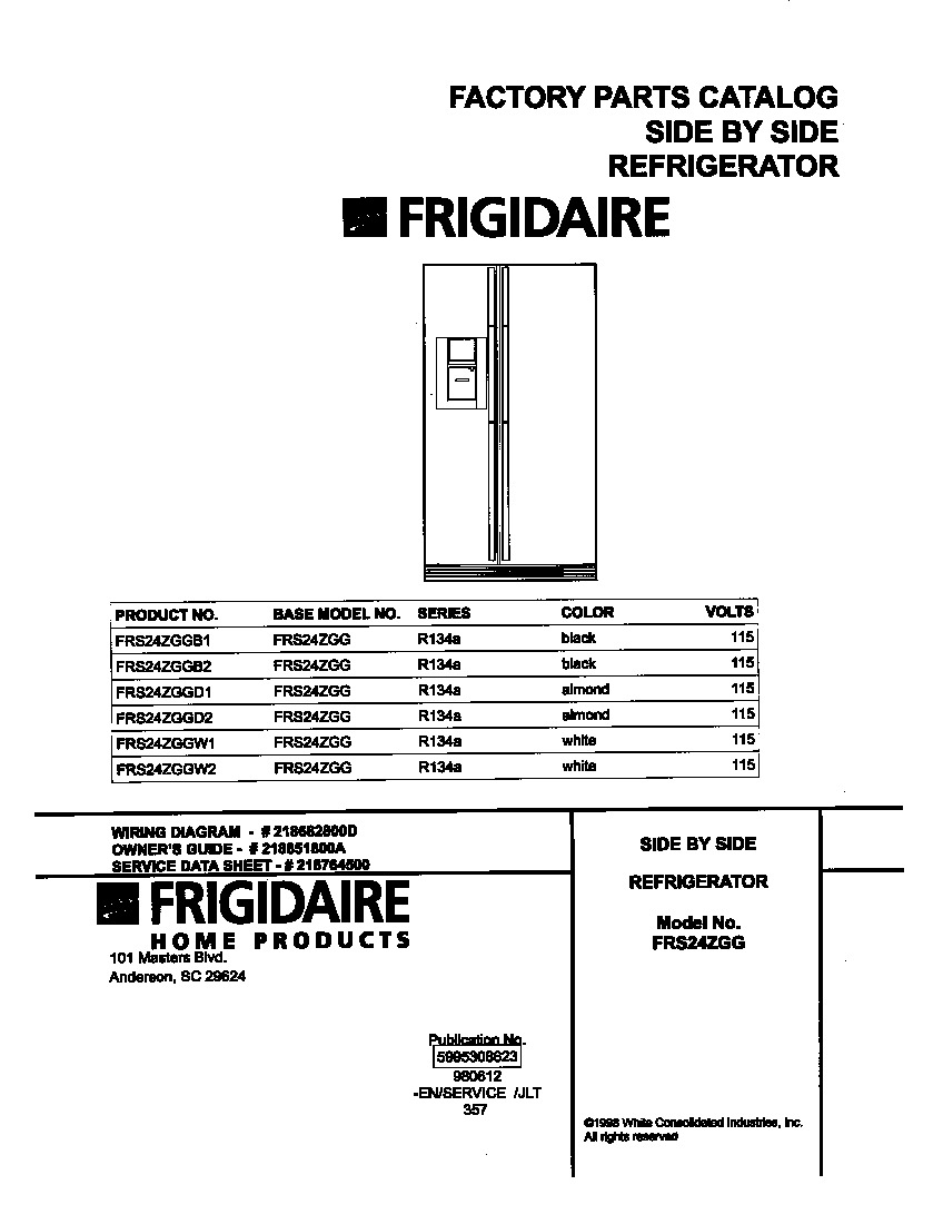 Frigidaire FRS24ZGGW2 cover diagram