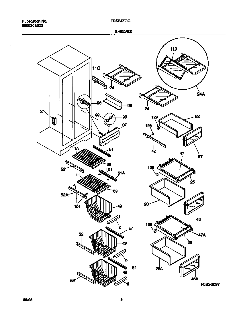 Frigidaire FRS24ZGGW2 shelves diagram
