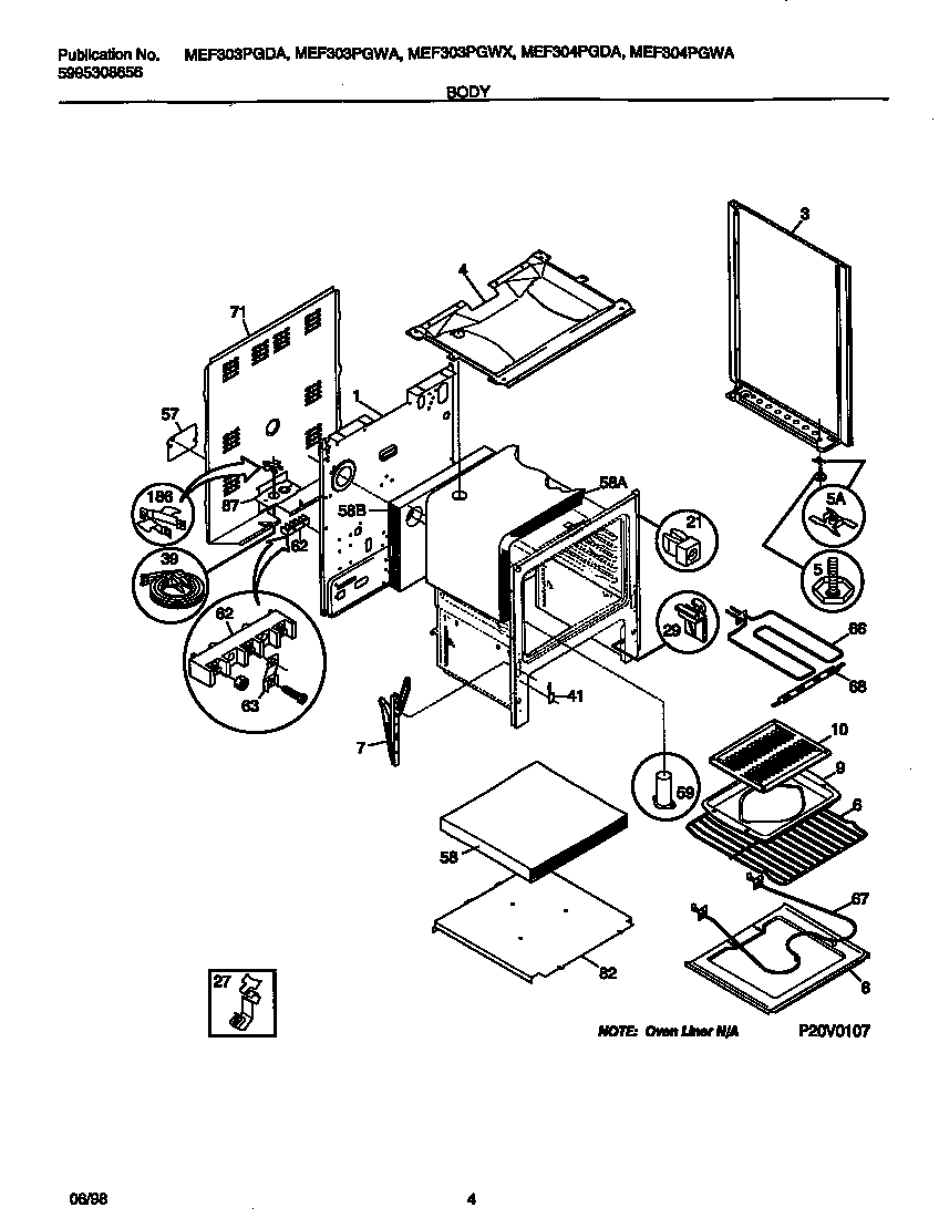 Universal/Multiflex (Frigidaire) MEF304PGDA body diagram