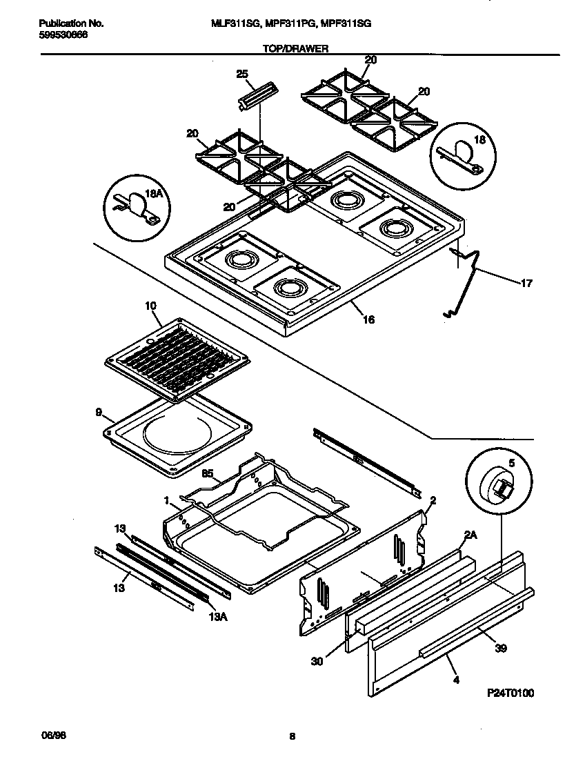 Universal/Multiflex (Frigidaire) MLF311SGDA top/drawer diagram