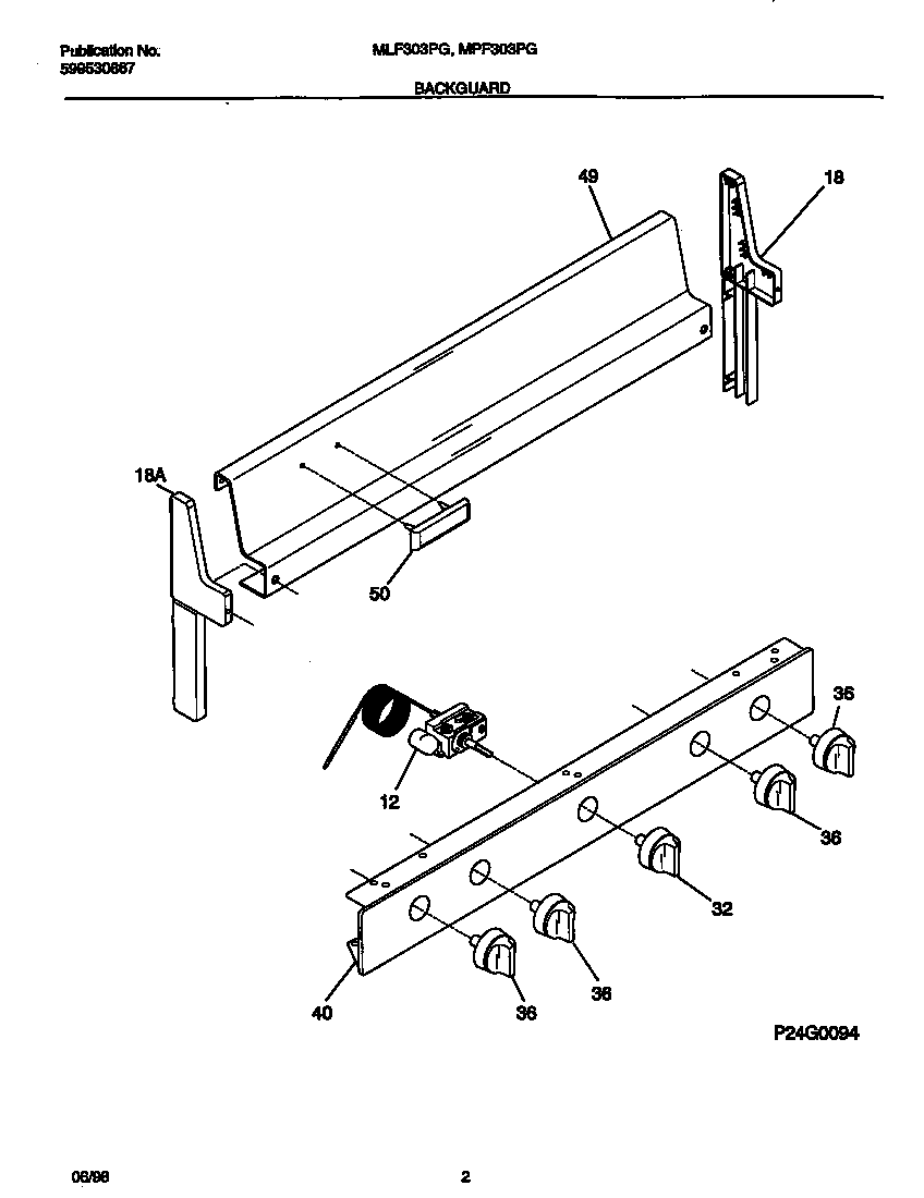 Universal/Multiflex (Frigidaire) MPF303PGDA backguard diagram