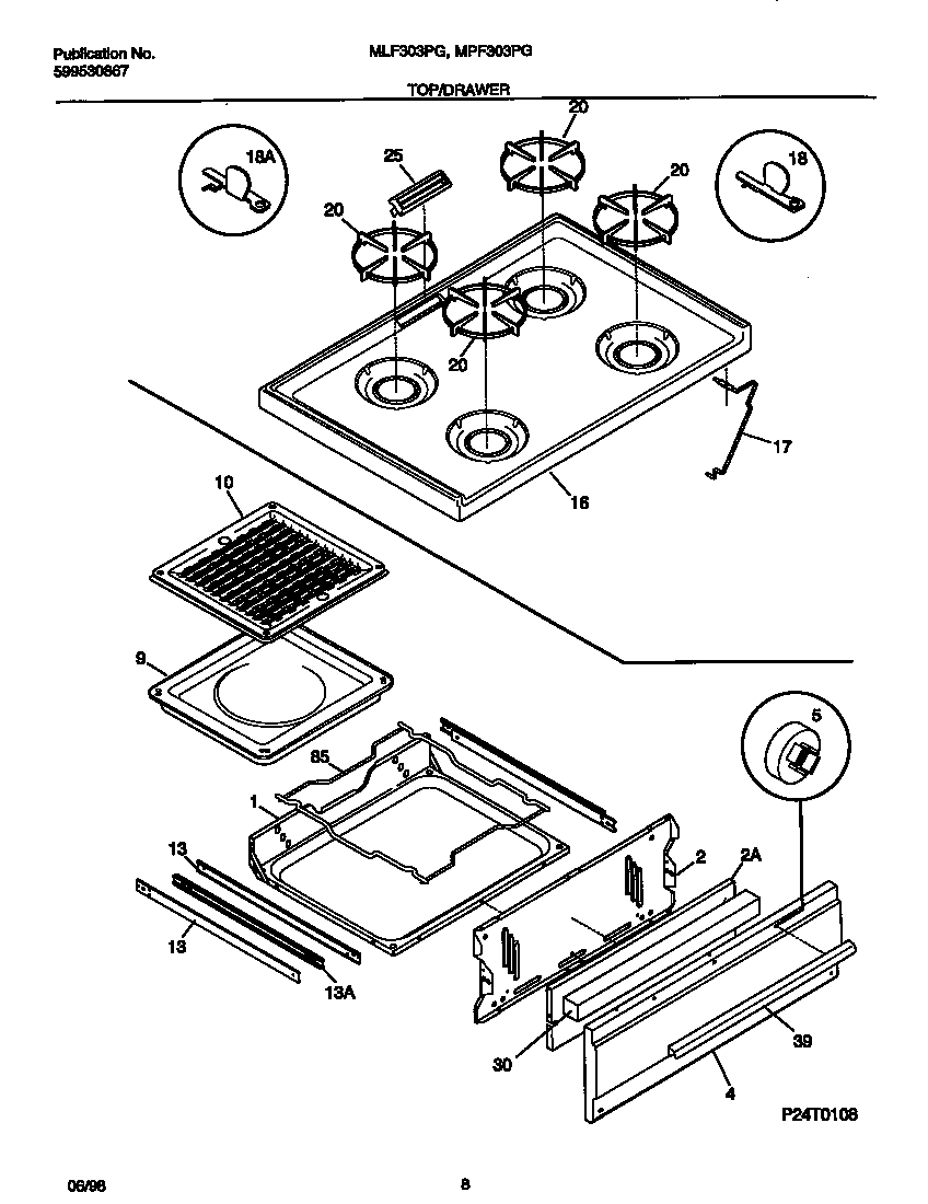 Universal/Multiflex (Frigidaire) MPF303PGDA top/drawer diagram