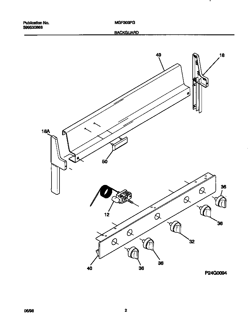 Universal/Multiflex (Frigidaire) MGF303PGDA backguard diagram