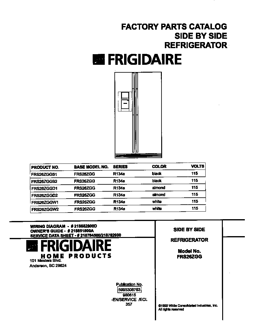Frigidaire FRS26ZGGD1 cover diagram
