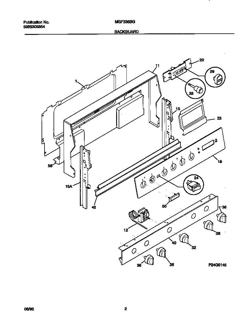 Universal/Multiflex (Frigidaire) MGF336BGWA backguard diagram