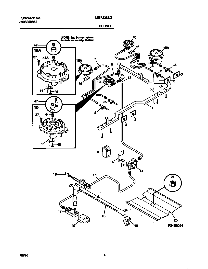 Universal/Multiflex (Frigidaire) MGF336BGWA burner diagram
