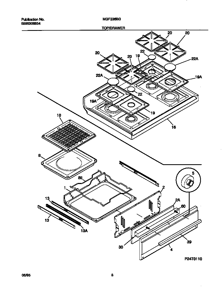 Universal/Multiflex (Frigidaire) MGF336BGWA top/drawer diagram